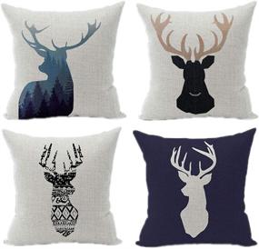 img 4 attached to 🦌 4 Set of BonusLife Throw Pillow Case Cushion Covers, Square Deer Pattern, 18 x 18 Inches for Decorative Pillowcases