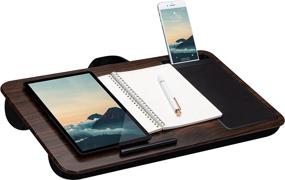 img 3 attached to 🖥️ LapGear Home Office Lap Desk with Device Ledge, Mouse Pad, and Phone Holder - Espresso Woodgrain - Suitable for 15.6 Inch Laptops - Style No. 91575