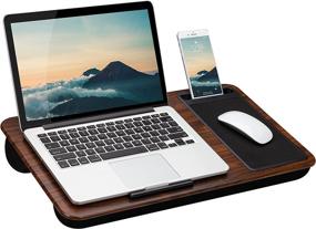 img 4 attached to 🖥️ LapGear Home Office Lap Desk with Device Ledge, Mouse Pad, and Phone Holder - Espresso Woodgrain - Suitable for 15.6 Inch Laptops - Style No. 91575