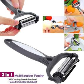 img 2 attached to 🔪 Black 3 in 1 Y Peeler for Kitchen - Potato, Julienne, Cabbage, Veggie, Fruit, Carrot - 3 Blades Included