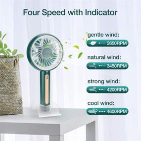 img 2 attached to Green Handheld Mini Fan with Cell Phone Holder - Battery Operated, 4-Speed Portable Fan with Lanyard for Home, Office, and Outdoor Use