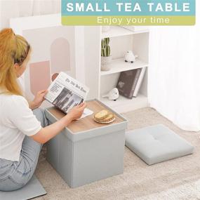 img 3 attached to Rolife Storage Ottoman With Tray Square Folding Ottoman Coffee Table Portable Footrest Stool Pale Turquoise Furniture