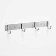 🧥 anbaimei 11-inch stainless steel coat rack with 4 round hooks, heavy-duty organizer for kitchen, bathroom, bedroom, hotel, key - brushed nickel towel hook, wall mounted, satin nickel rail logo