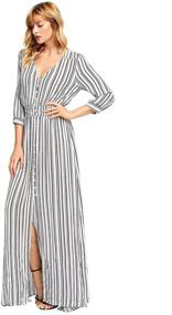 img 3 attached to 👗 Milumia Women's Stripe V-Neck Maxi Dress with Half Sleeves and Button Up Split - Perfect for Parties