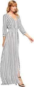 img 2 attached to 👗 Milumia Women's Stripe V-Neck Maxi Dress with Half Sleeves and Button Up Split - Perfect for Parties