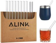 alink short glass straws: 6 in x 10 mm clear straws for cocktails, whiskey, coffee - pack of 8 with cleaning brush - shop now! логотип