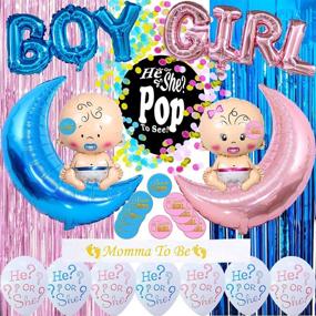 img 4 attached to 🎉 Ultimate Gender Reveal Party Supplies Kit: Includes Gender Reveal Balloon, Confetti Packs, Foil Fringe Curtains, Photo Backdrop, Team Boy and Team Girl Sticks, and Mommy to Be Sash