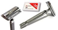 premium classic samurai cs-201 heavy duty long handle safety razor kit with 10 dorco double edge razor blades logo