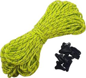 img 1 attached to 🏕️ Enhance Stability and Visibility with Zephyr Mini Line Lock Tent Guyline Cord Tensioners: Set of 10 + 65 ft. Reflective Guyline (Lime Green)