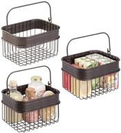 mdesign small decorative storage basket bin with handle for organizing hand soaps, body 🧺 wash, shampoos, lotion, conditioners, hand towels, hair accessories, body spray, mouthwash - 3 pack - bronze logo