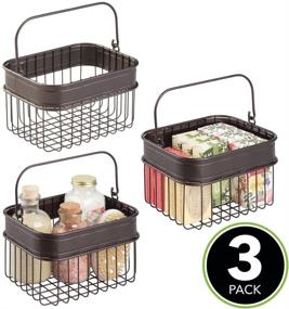 img 3 attached to mDesign Small Decorative Storage Basket Bin with Handle for Organizing Hand Soaps, Body 🧺 Wash, Shampoos, Lotion, Conditioners, Hand Towels, Hair Accessories, Body Spray, Mouthwash - 3 Pack - Bronze