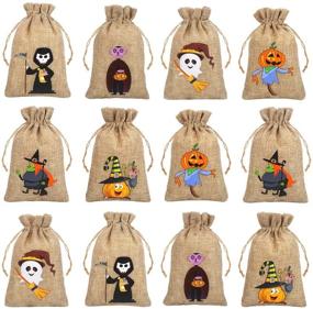 img 1 attached to 🎃 FINGOOO Linen Burlap Bag: 36 Halloween Gift Bags for Kids Party Supply