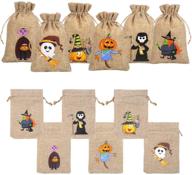 🎃 fingooo linen burlap bag: 36 halloween gift bags for kids party supply logo