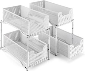 img 4 attached to Simple Trending 2-Pack Stackable 2-Tier Under Sink Cabinet Organizer with Sliding Storage Drawer, White