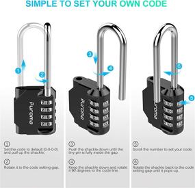 img 2 attached to 🔒 Waterproof Padlock with Long Shackle - Puroma 2 Pack 2.6 Inch Combination Lock for Gym, Locker, Fence, Gate, Toolbox, Case
