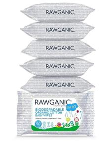 img 4 attached to RAWGANIC Нежные биоразлагаемые органические влажные салфетки для младенцев из хлопка - влажные без запаха с алоэ вера - гипоаллергенные для смены подгузника, очищения лица и тела - 6 упаковок по 50 шт (300 салфеток)
