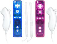 vinklan wii remote controller for nintendo wii & wii u with silicone case - sapphire blue & clear purple logo