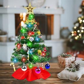 img 4 attached to 🎄 CL FUN Mini Christmas Tree with 20 LED Lights, 24'' Artificial Tabletop DIY Tree, 30 Ornaments on Red Base for Indoor Holiday Decor