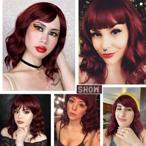 img 1 attached to 🍷 Stylish Stamped Glorious Wine Red Shoulder Length Wig with Bangs - Short Curly Wavy Bob Wigs for Women & Girls