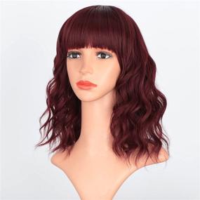 img 3 attached to 🍷 Stylish Stamped Glorious Wine Red Shoulder Length Wig with Bangs - Short Curly Wavy Bob Wigs for Women & Girls