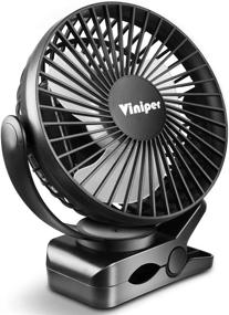 img 4 attached to Viniper Rechargeable Clip-on Fan with 5000mAh Battery: 360° Rotation, 3 Speeds, Strong Wind Portable Fan, Extended Working Hours, Quiet and Powerful for Home, Office, Outdoor (Black)