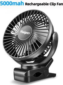 img 3 attached to Viniper Rechargeable Clip-on Fan with 5000mAh Battery: 360° Rotation, 3 Speeds, Strong Wind Portable Fan, Extended Working Hours, Quiet and Powerful for Home, Office, Outdoor (Black)
