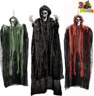 🎃 halloween hanging grim reapers set - 47” and 35” haunted decor, skeleton ghost prop for indoor and outdoor, haunted house halloween décor (3 pack) logo