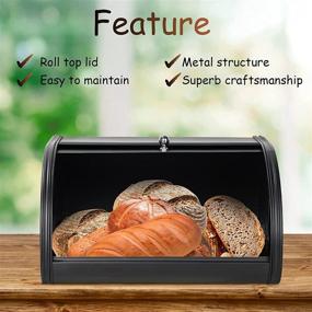 img 2 attached to Large Capacity Metal Bread Box with Roll Top Lid - Black Kitchen Storage Bin for Countertop - Iron Food Container for Home Kitchen Counter - Metal Bread Keeper for Fresh Bread Storage