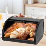 large capacity metal bread box with roll top lid - black kitchen storage bin for countertop - iron food container for home kitchen counter - metal bread keeper for fresh bread storage логотип