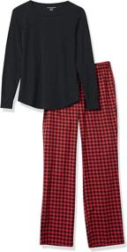 img 1 attached to 🌙 Long Sleeve Knit Top and Lightweight Flannel Pajama Pant Set for Women by Amazon Essentials