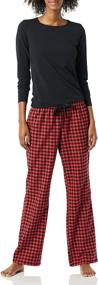 img 3 attached to 🌙 Long Sleeve Knit Top and Lightweight Flannel Pajama Pant Set for Women by Amazon Essentials