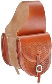 img 1 attached to Tough 1 Leather Saddle Bag - Basket Stamp Design, Medium Tan, Size: 6 1/2 x 9 1/2 inches