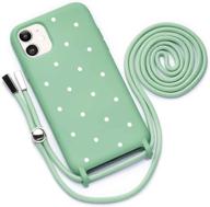 necklace phone cover compatible with iphone 12 / iphone 12 pro case with cord strap soft silicone crossbody lanyard bumper light green with pattern white dots logo