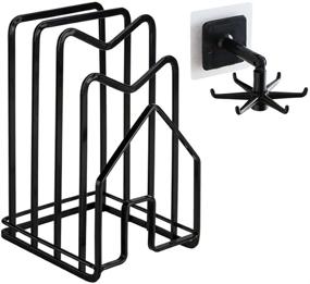 img 4 attached to Полка для разделочной доски "Kitchen Organizer Stand" с пластиковым крючком для крышек посуды - черная, размеры 4.92 x 5.7 x 8.47 дюйма.