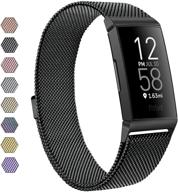meliya metal bands - stainless steel magnetic lock replacement wristbands for fitbit charge 4 & 3, charge 3 se - women men small large (small, black) logo