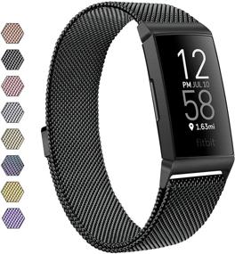 img 4 attached to Meliya Metal Bands - Stainless Steel Magnetic Lock Replacement Wristbands for Fitbit Charge 4 & 3, Charge 3 SE - Women Men Small Large (Small, Black)
