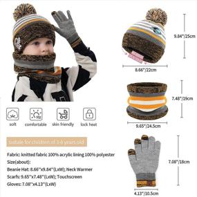 img 1 attached to 🧤 Striped Boys' Winter Touchscreen Gloves with Beanie Accessory