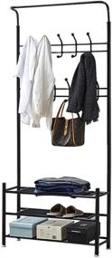 img 3 attached to 👞 Organize Your Entryway with the TXT&BAZ Entryway Coat Rack Shoe Bench: 20 Hooks & 3-Tier Shelves – Metal Black