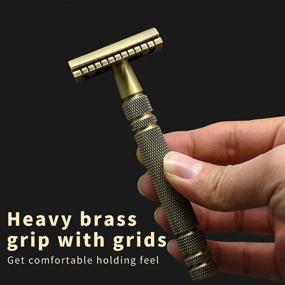 img 2 attached to 🪒 Brass Bronze Double Edge Safety Razor - Long Handle, Replaceable Blade Razors for Men, Classic Reusable Metal Manual Shaver with Close Comb