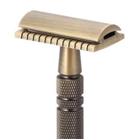 img 1 attached to 🪒 Brass Bronze Double Edge Safety Razor - Long Handle, Replaceable Blade Razors for Men, Classic Reusable Metal Manual Shaver with Close Comb