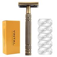 🪒 brass bronze double edge safety razor - long handle, replaceable blade razors for men, classic reusable metal manual shaver with close comb logo