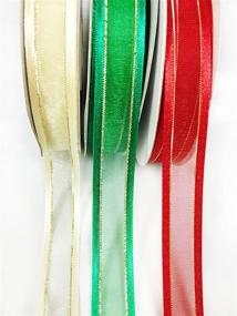 img 1 attached to 🎄 Charmed Christmas 5/8" Sheer Organza Ribbon: Ivory, Red & Emerald Green (3 x 25 yd) - Perfect for Holiday Crafts & Decorations!