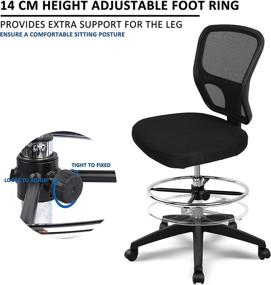 img 1 attached to Comfortable and Adjustable Black Mesh Drafting Chair for Standing Desks – Ergonomic Tall Office Chair with Tilt Seat and Foot Ring