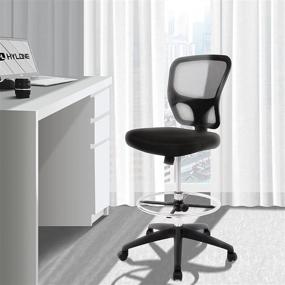 img 4 attached to Comfortable and Adjustable Black Mesh Drafting Chair for Standing Desks – Ergonomic Tall Office Chair with Tilt Seat and Foot Ring