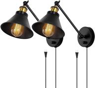 haitral sconces wall lighting: dimmable swing arm wall lamps with on/off switch & plug in - black & brass (set of 2 for bedroom, bedside, living room, dorm - without bulbs) логотип