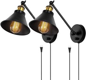 img 2 attached to HAITRAL Sconces Wall Lighting: Dimmable Swing Arm Wall Lamps with On/Off Switch & Plug in - Black & Brass (Set of 2 for Bedroom, Bedside, Living Room, Dorm - Without Bulbs)