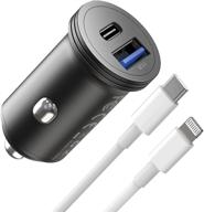 быстрое зарядное устройство для автомобиля usb c мощностью 43 вт с двумя портами для iphone 13, из алюминиевого сплава с кабелем lightning - совместимо с iphone 12 pro max/11/11 pro/xs/xr/8 и другими логотип