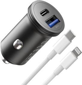 img 4 attached to Быстрое зарядное устройство для автомобиля USB C мощностью 43 Вт с двумя портами для iPhone 13, из алюминиевого сплава с кабелем Lightning - совместимо с iPhone 12 Pro Max/11/11 Pro/XS/XR/8 и другими