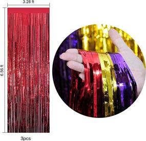 img 3 attached to Christmas Foil Fringe Curtains Tinsel Curtain Party Photo Backdrop - 3 Pack in Red, Purple, and Gold (3.2X6.56 ft) - Ideal for Christmas, New Year's Eve, and Holiday Party Decorations