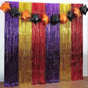 img 4 attached to Christmas Foil Fringe Curtains Tinsel Curtain Party Photo Backdrop - 3 Pack in Red, Purple, and Gold (3.2X6.56 ft) - Ideal for Christmas, New Year's Eve, and Holiday Party Decorations